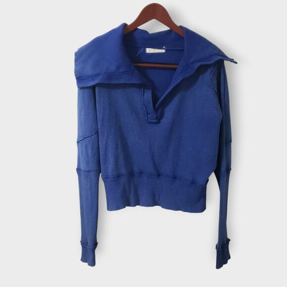 Free People Tops - We The Free‎ Not So Ordinary Washed Ribbed Pullover Royal Blue Sz XS Slouchy